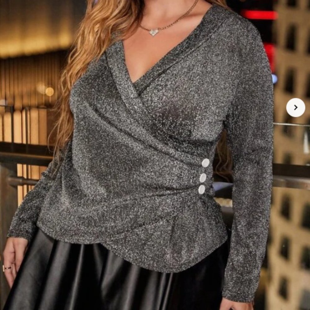 Surplice Neck Wrap Glitter Tee